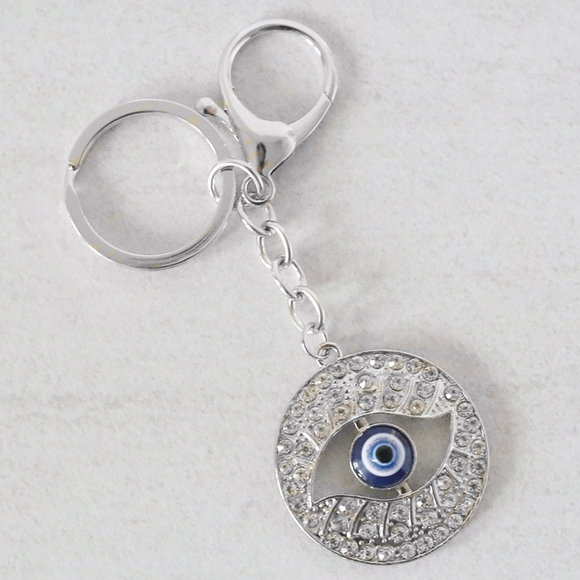 hourglassaccess Accessories - Silver Blue Evil Eye Keychain